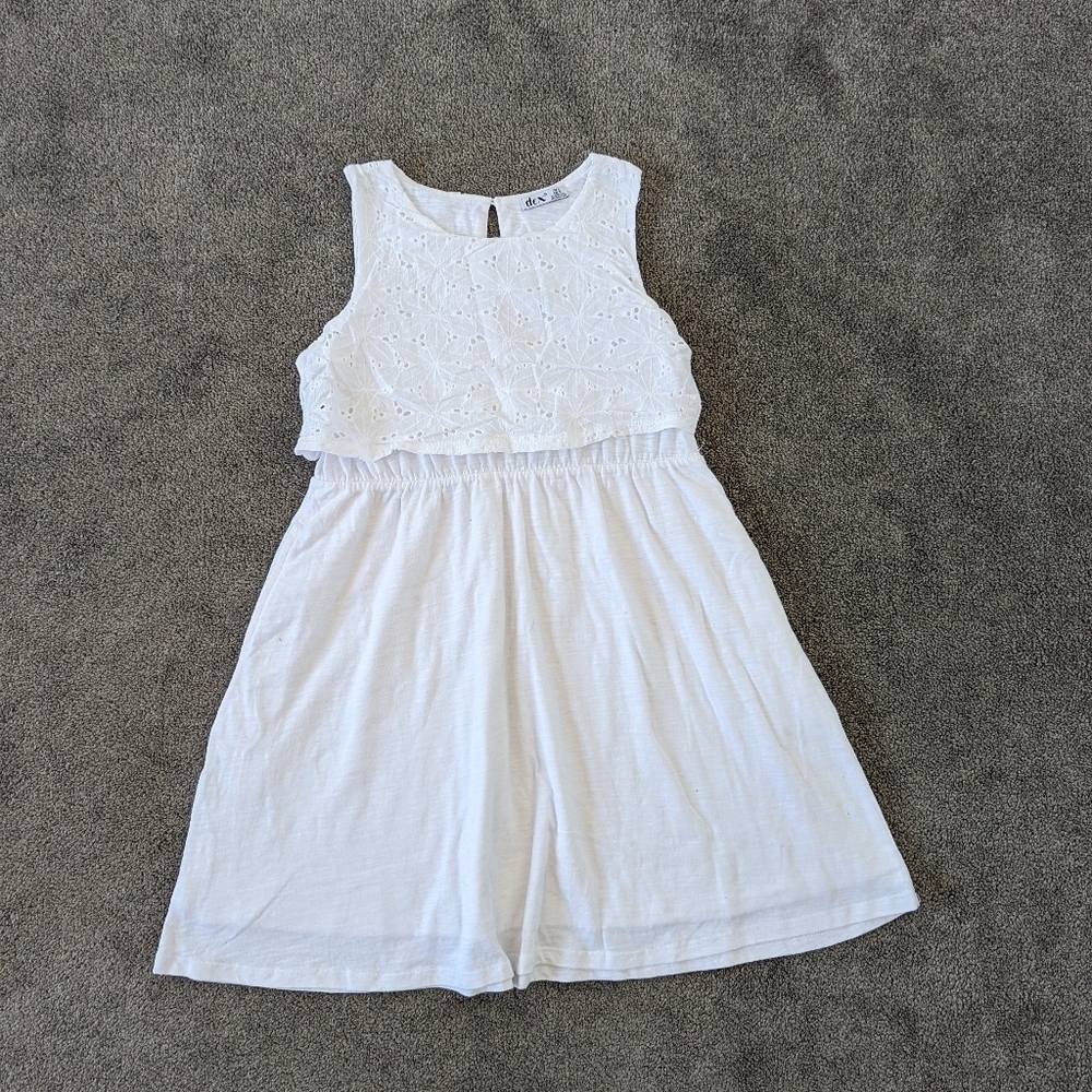 Dex Girl's White Eyelet Lace Sleeveless Dress, Large Cotton